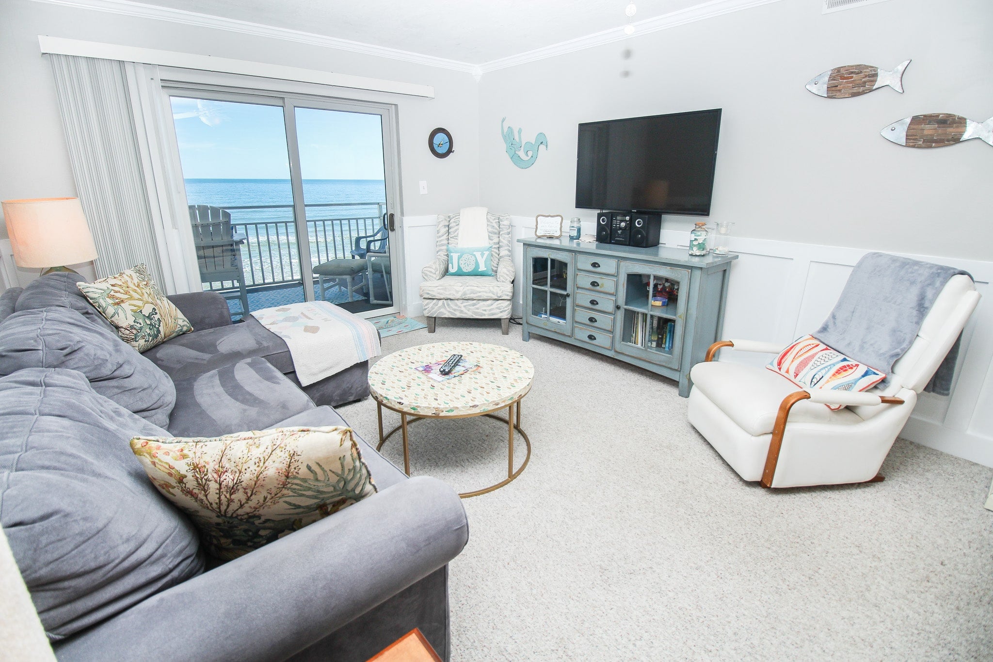 Bright living room with incredible oceanfront view