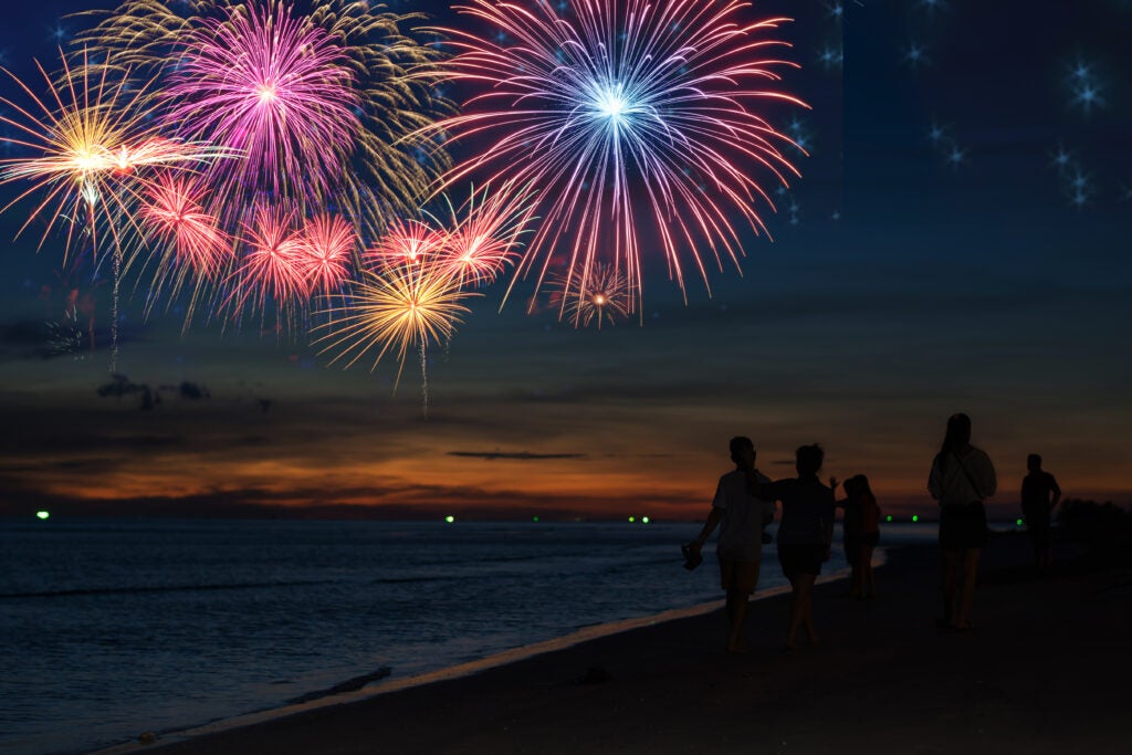 fireworks over beach